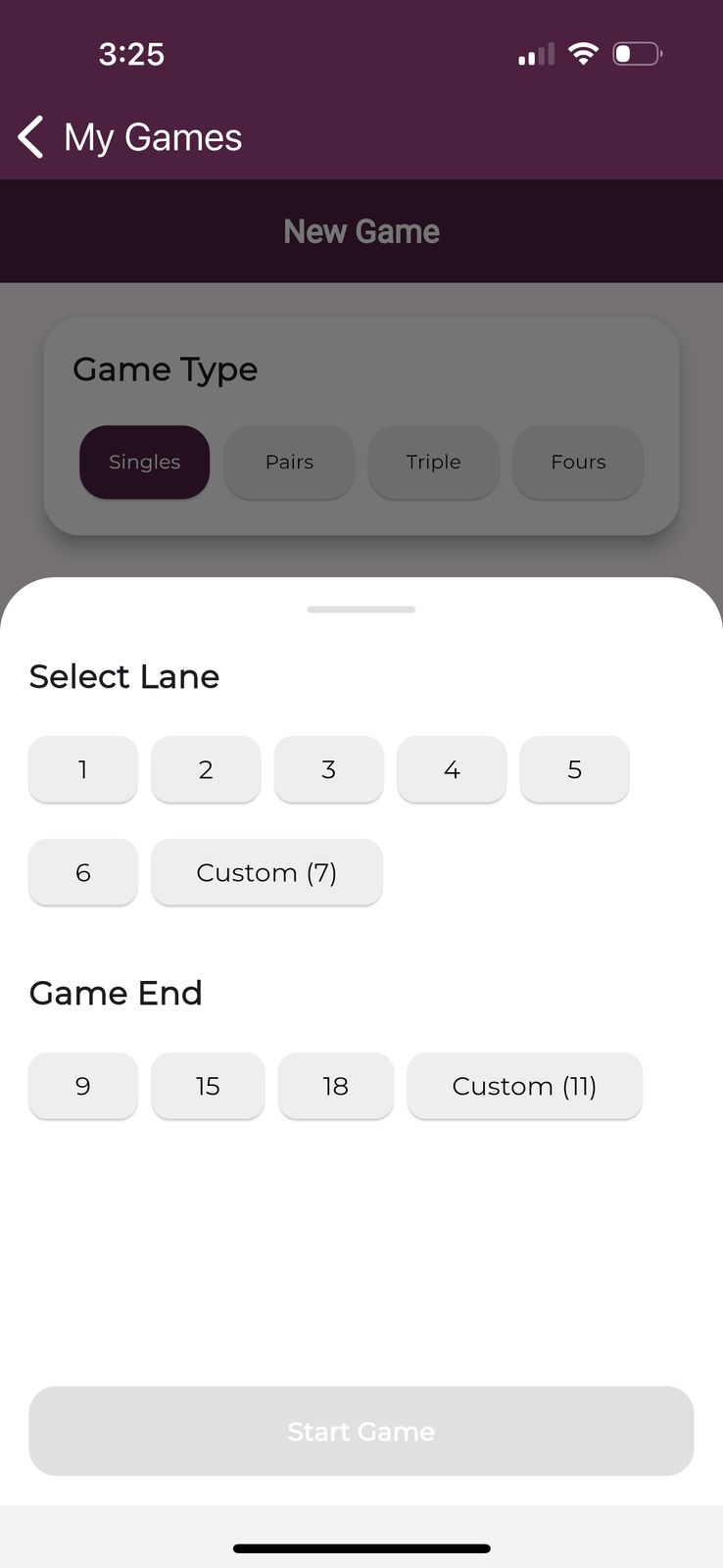 Lawn Bowls App Interface