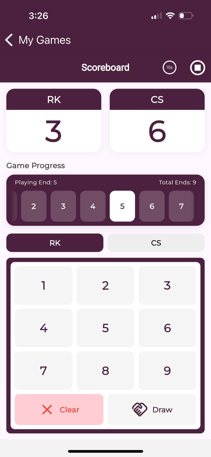 Lawn Bowls App Interface