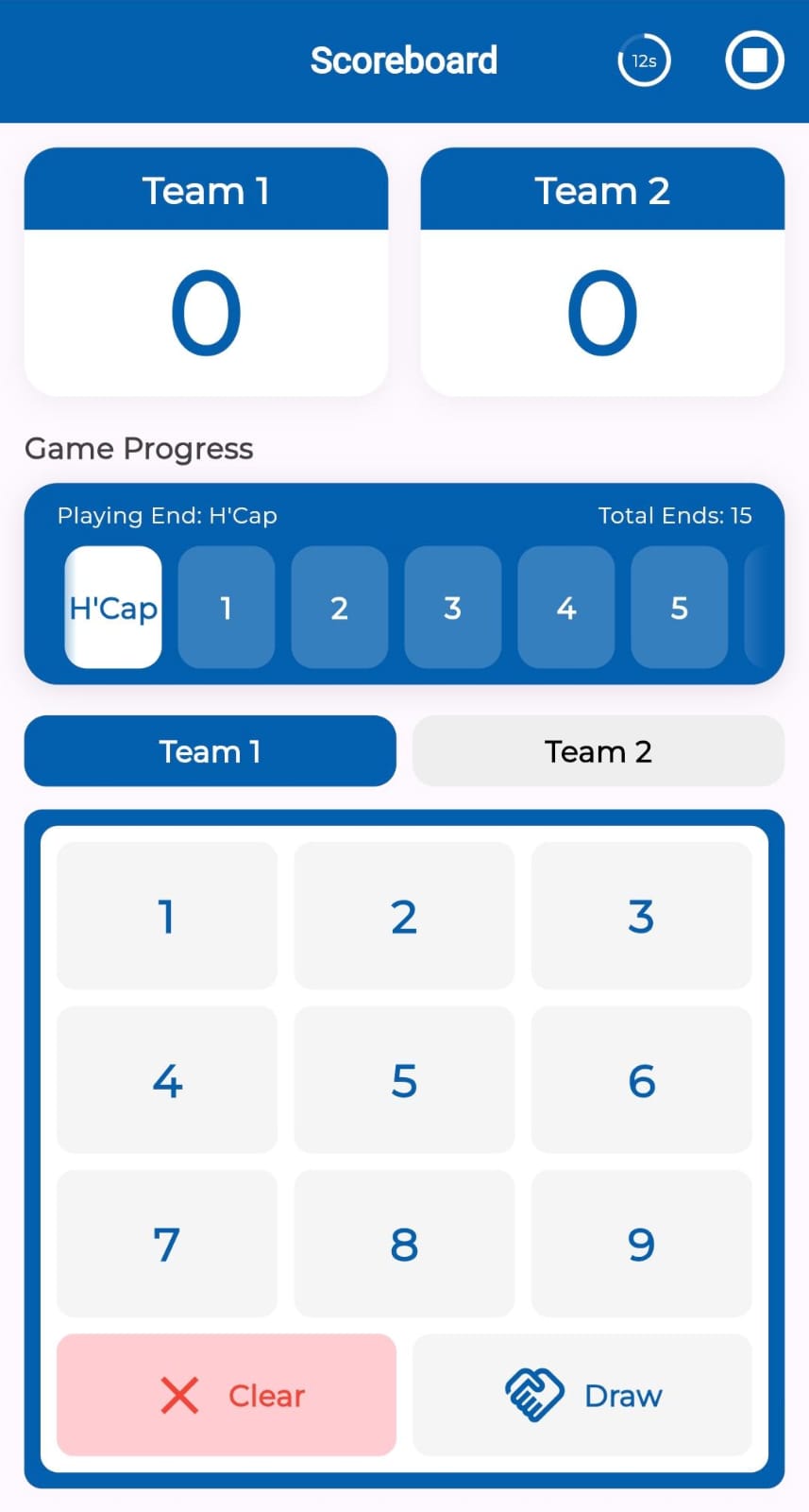 Lawn Bowls App Interface